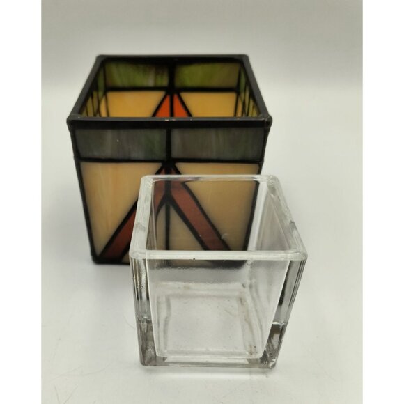 Vintage Stained Glass Candle Holder/Votive With Geometric Art Deco Craftsman - Picture 5 of 5